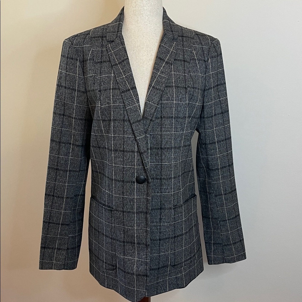 T Tahari Black & White Plaid Checked Blazer, Size 10